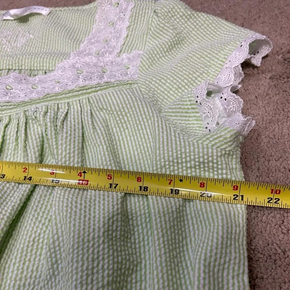 Y2K Eileen West Seersucker Striped Embroidered House Dress Nightgown Womens M